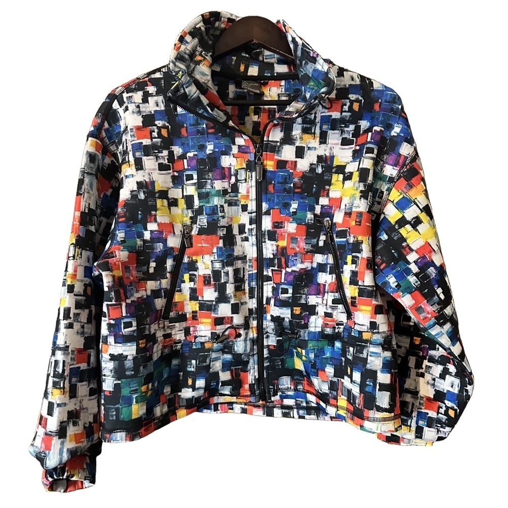 Dolcezza Art Design Colourful Abstract Art Deco Pattern Zip Jacket Pockets Sz S